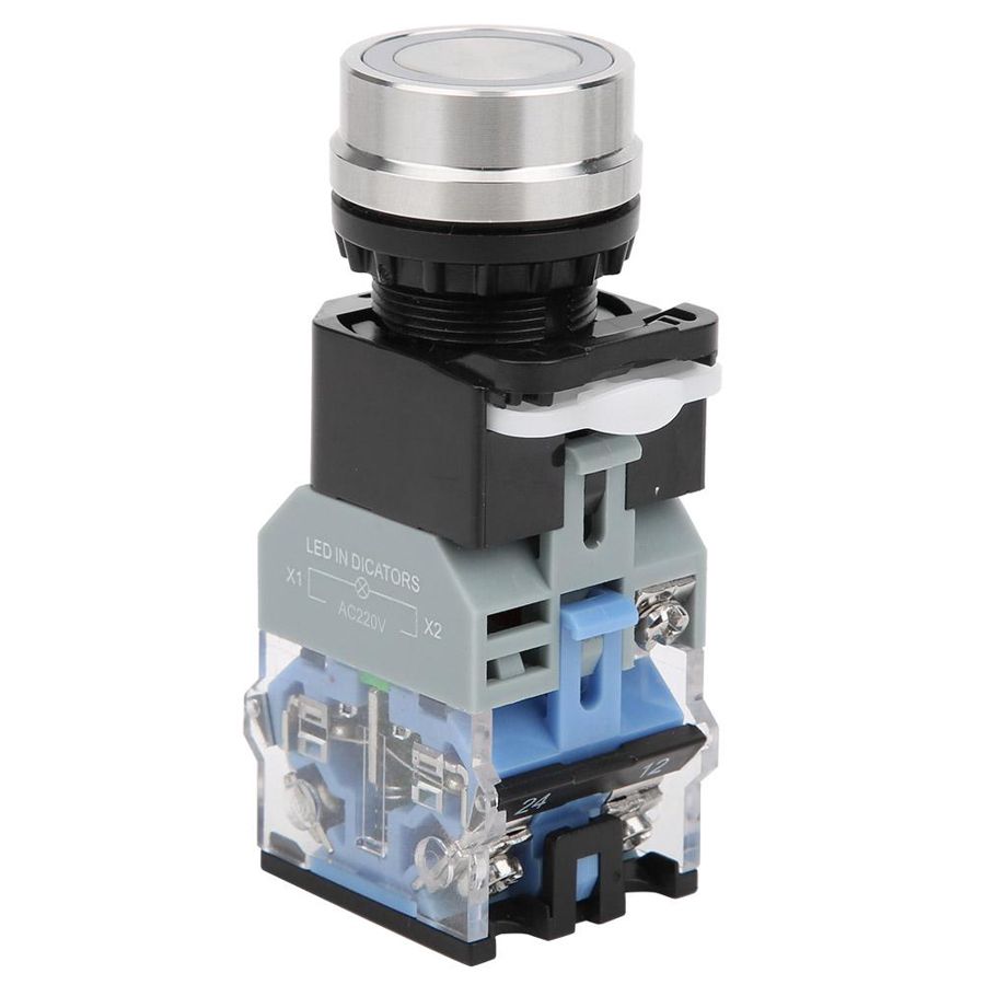 AC 440V Push Button Switch, 22mm Mounting Dia Latching Push Button Switch With Red LED Indicator Light, Emergency Stop