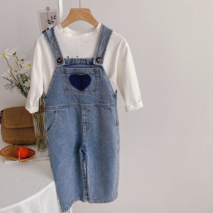 Koreaanse Stijl 2022 Hart Denim Overalls Lente Unisex Casual Broek Jarretel