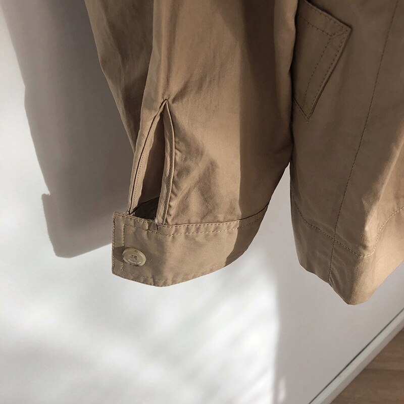 [eam] losse pasvorm kaki bandage split joint temperament jas revers lange mouw damesjas lente herfst 1 648