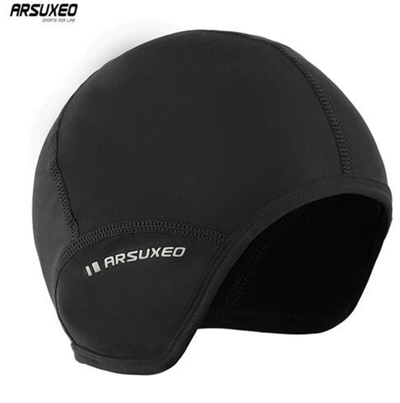 Arsuxeo Winter Fleece Fietsen Winddicht Caps Outdoor Sport Mtb Bike Hoeden Sneeuw Schedel Caps Helm Liner Voor Man Vrouw: Black / L