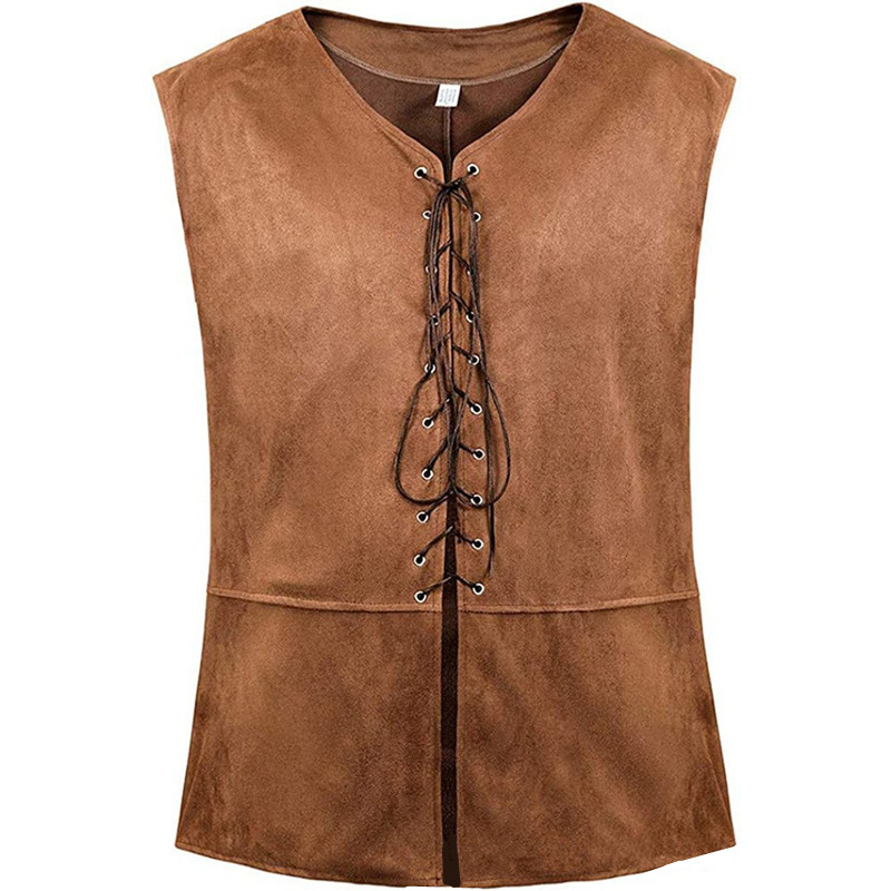 Middeleeuws renaissance vest van suède leer voor heren, mouwloos vest met veters voor historische, LARP & cosplay kostuums