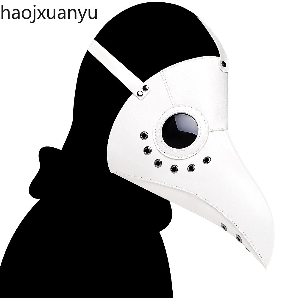 Hvid sort pest læge pu læder maske halloween fugl lang næse næb steampunk masker