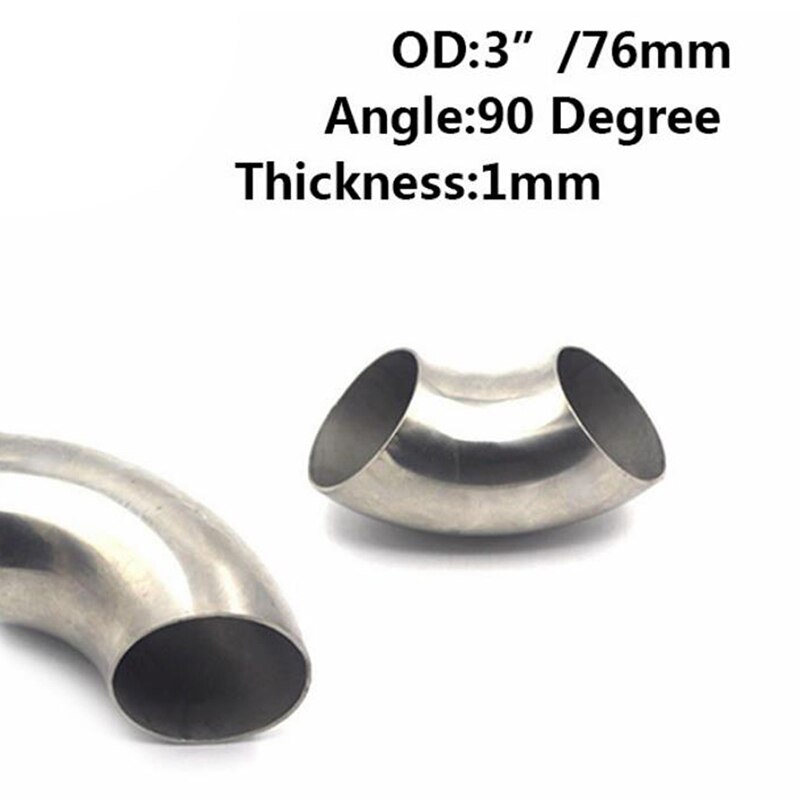 1pc rustfritt stål 90 graders bend 76mm albue eksosrør 3 tommer