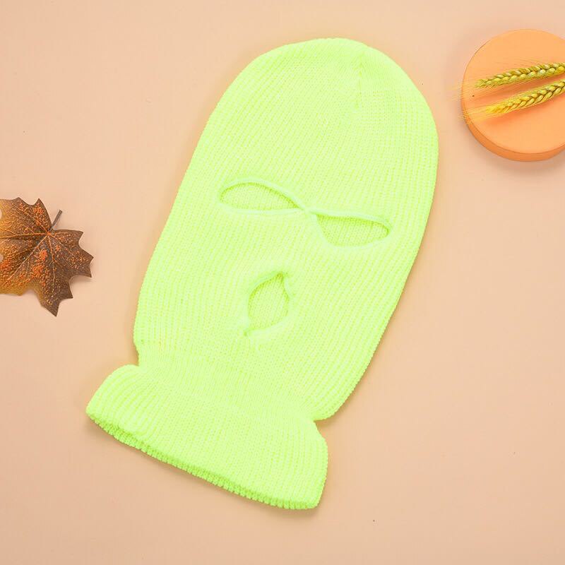 Máscara cortaviento de lana de tres agujeros, máscara para motocicleta, deportes al aire libre, esquí cálido, snowboard, pasamontañas a prueba de viento: fluorescent yellow