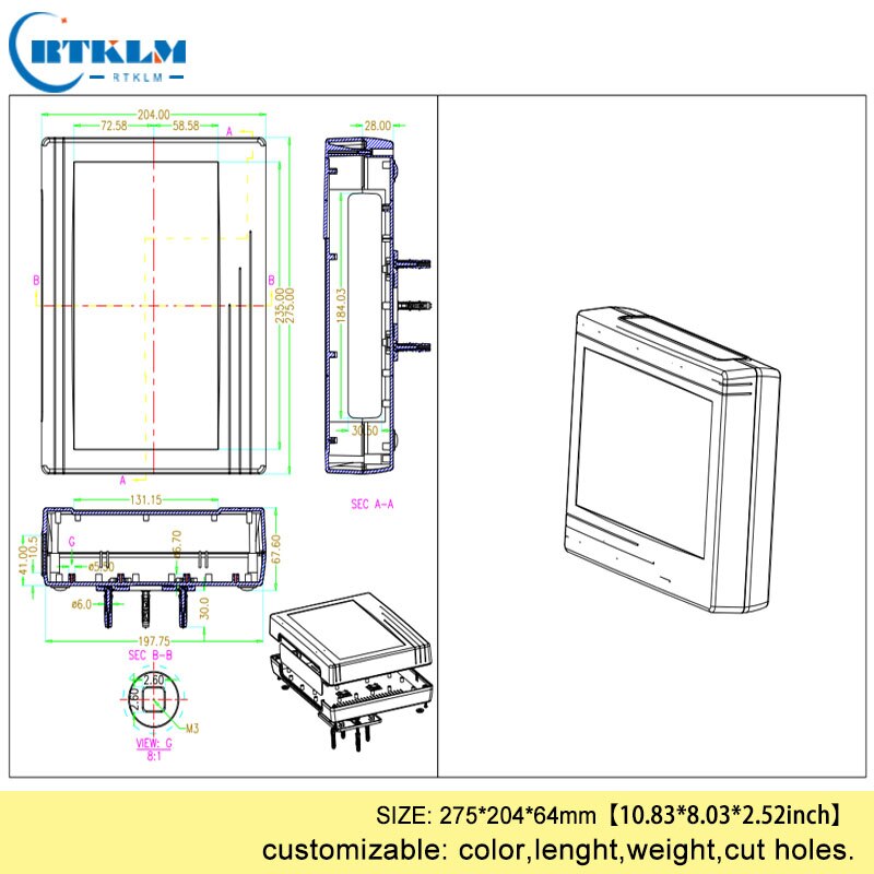 Wall mount plastic housing for electronics abs plastic project case diy junction box plastic instrument enclosure 275*204*64mm