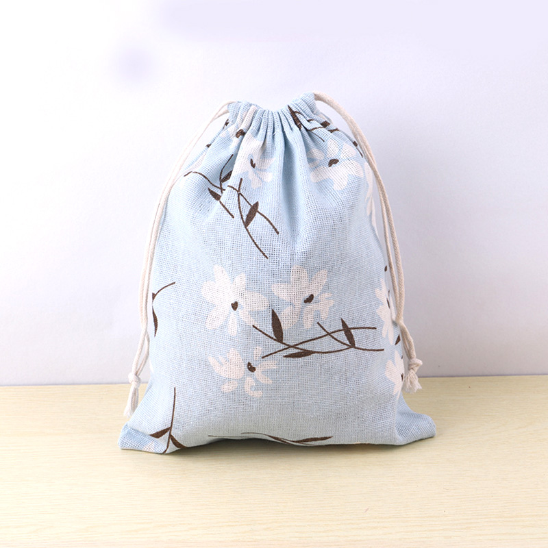Bolsa de tela de lino y algodón con cordón para niños, bolsa de almacenamiento de zapatos de tela de viaje con estampado de plantas y animales, estuche de maquillaje, de Navidad: M / Naranja