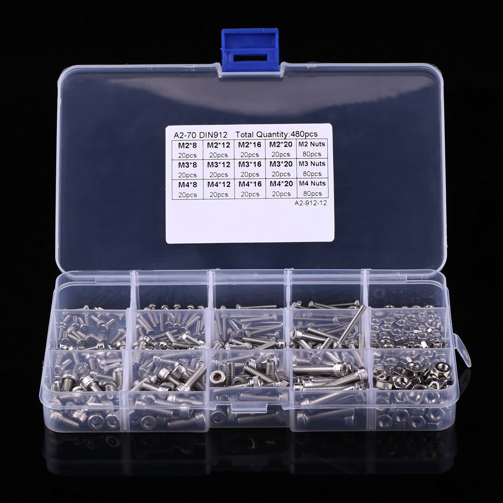 Stainless Steel SS304 Hex Socket Flange Screws Cap Head Bolts Screws and Nuts Fastener Assrotment Set 480pcs M2 M3 M4