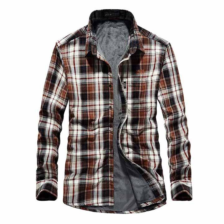 Mcikkny Mannen Winter Fleece Gevoerd Shirts Plaid Katoen Jassen Voor Mannelijke Top Kleding Maat M-3XL Thermische: Orangle / XL