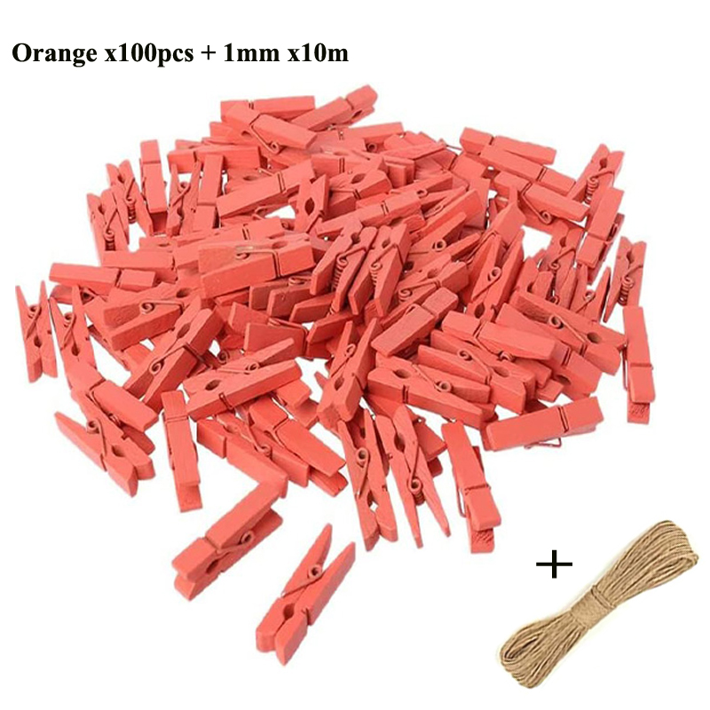 50/100 mini klesklyper i tre , , 1- cm små treklyper, hamptau til fotovegger og gjør-det-selv-håndverk.: Gul