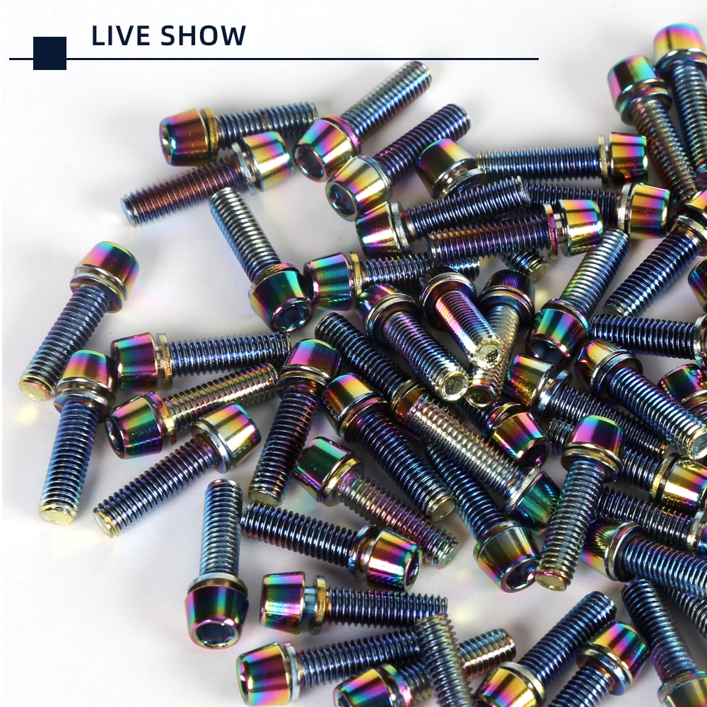 6pcs TANKE M5 * 18 15mm Bolt Screw with gasket For MTB Road Bicycle Stem and bottle rack Rainbow