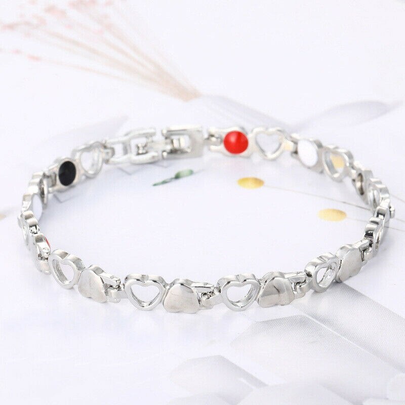 Vrouwen Magnetische Gezondheid Armband Therapie Pijnbestrijding Hollow Heart Bangle Verbeteren Algehele Balans Pijnbestrijding Verminderen Stress 4 Kleuren: Silver