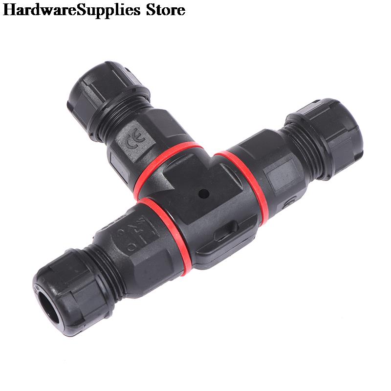 1pcs IP68 Waterproof connector T Shape 3 Pin 250V 24A Cable Wire Gland Sleeve Connect Outdoor 3-core Wire Waterproof Connector