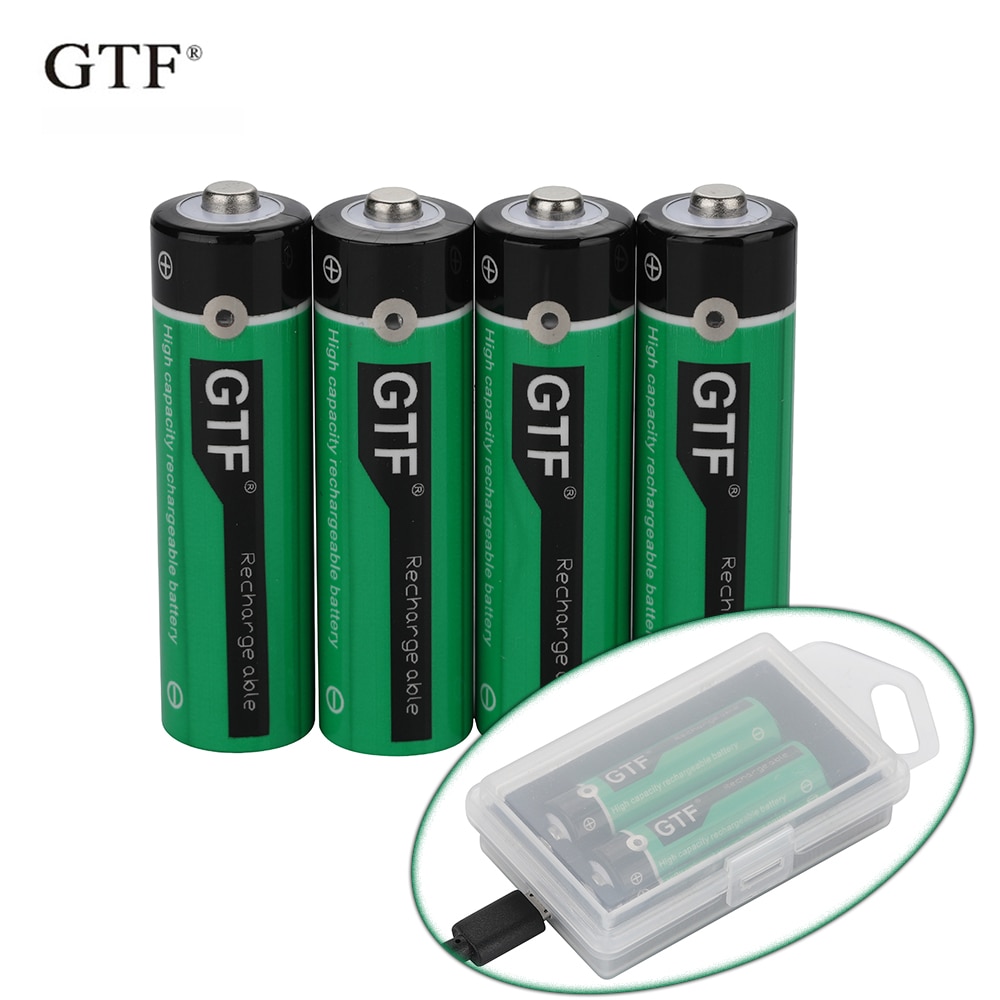 GTF1.5V USB AA li-ion Battery 2800mwh 1900mah 100% capacity li-polymer USB rechargeable battery Box USB cable