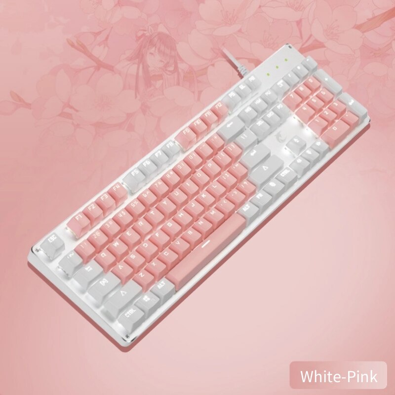 104 Keys Mechanical Keyboard Pink White Gaming USB Wired Keyboard LED Backlit Blue Switch Double Shot Keycaps For Desktop/PC