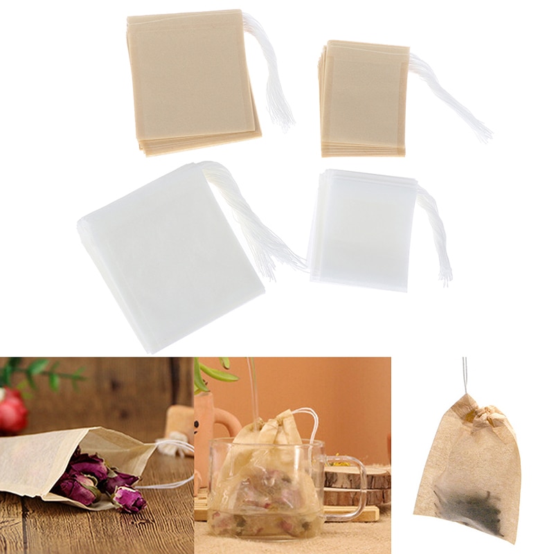 100pcs Tea Bag Filter Paper Bags Heat Seal Teabags Tea Strainer Infuser Wood Drawstring Tea Bag for Herb Loose Tea