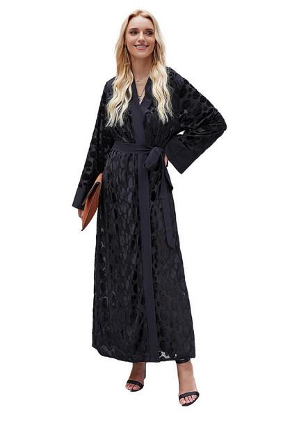 Vacker dam blygsam sammet klänning mönster senaste abaya design dubai sommar: Svart / Xl (58)