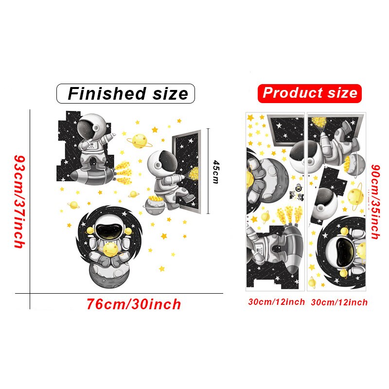 Autocollant mural d'astronaute en vinyle de dessin animé, stickers muraux amovibles pour bricolage, pour enfants garçons, chambre à coucher, pépinière, papier peint pour la maison: TBAL268