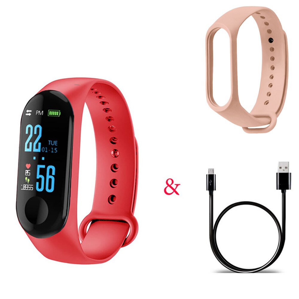 Pulsera inteligente PK redmi band M4 M3 pro, pulsera inteligente deportiva con control del ritmo cardíaco y de la presión sanguínea para hombre y mujer: red pink