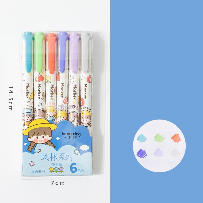 Juego de rotuladores bonitos para chica, rotuladores de doble punta para escribir, pintar y dibujar, para el colegio y la Oficina, H6910, 6 uds.: Blue set
