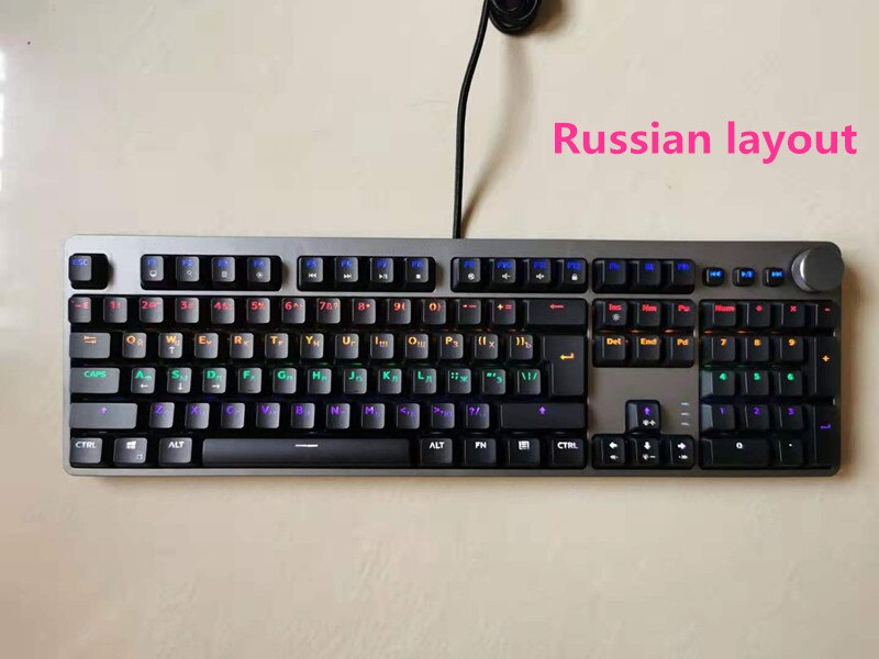 Wired Gaming Mechanical Keyboard with 104 Keys, Mixed Backlight, Black and Gray With Multi-Function Knobs French/US Layout/ES-RS: Russian  Gray-black
