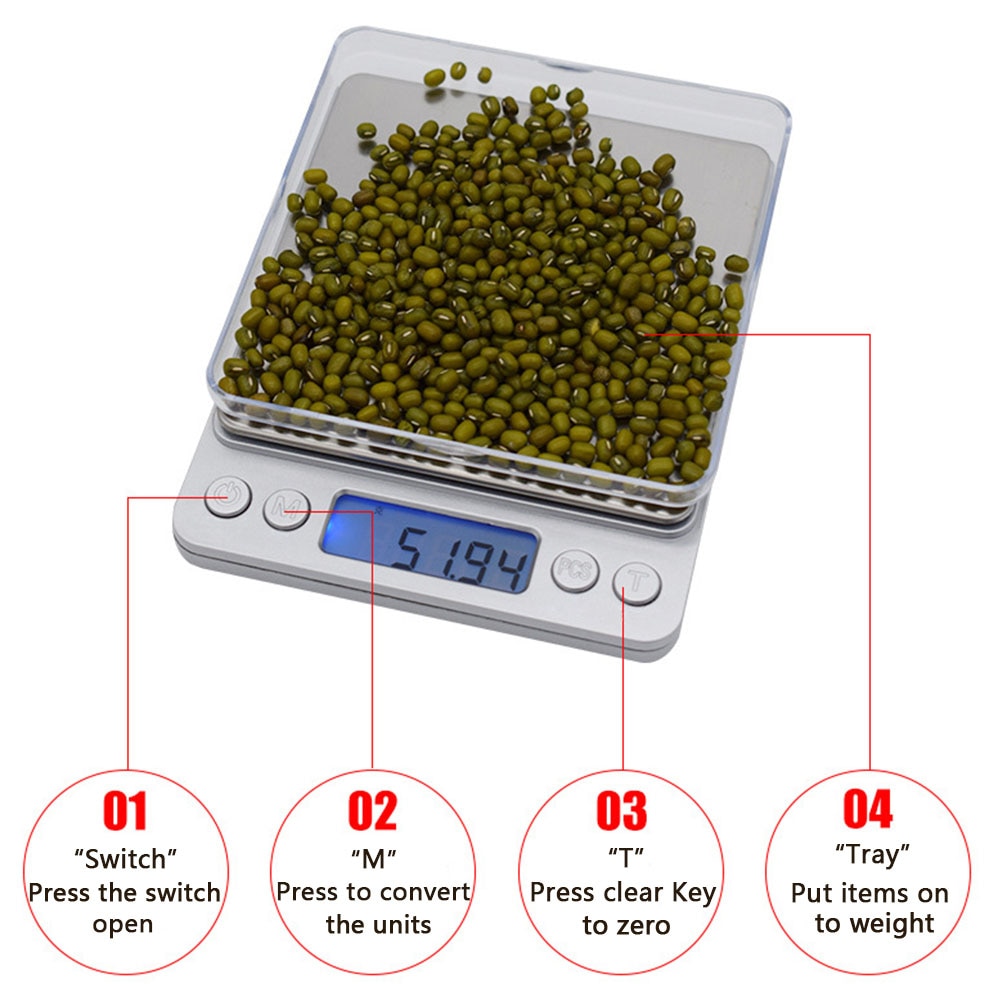 Küche Skala Digitale Präzision Elektronische Waage USB Tasche Gewicht Gold Gleichgewicht 3000g x 0,1g 2 Tabletts Skala Küche