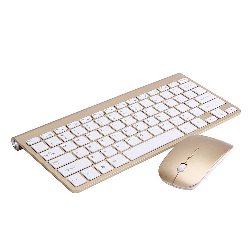 Teclado y ratón inalámbricos ultradelgados de 2,4 Ghz, conjunto de ratón con receptor USB, para Apple PC, Windows XP/7/8/10, color oro rosa: Gold
