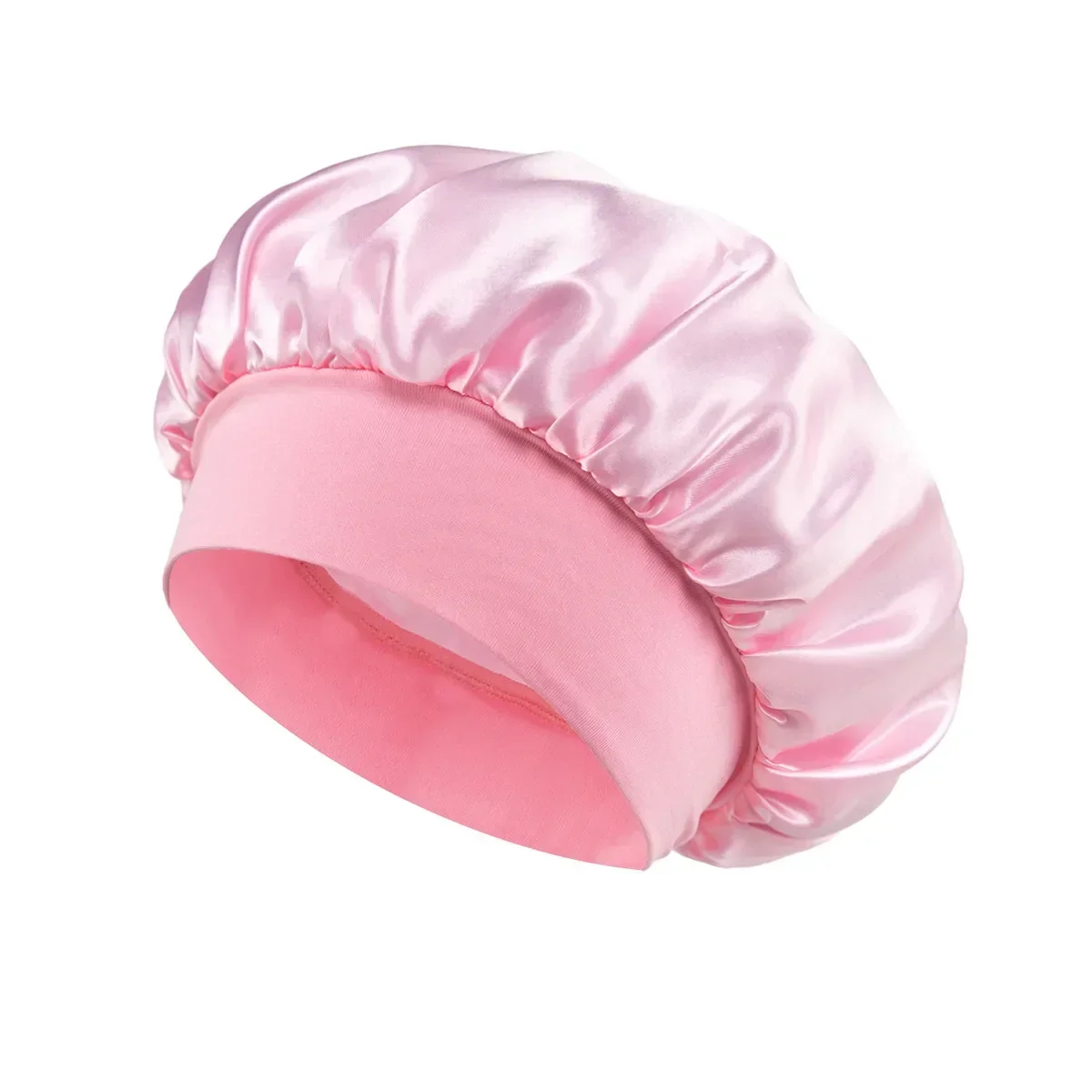 1 Uds. Gorro para dormir de ala ancha de satén liso Unisex, gorro con banda elástica, gorro para el cuidado del cabello, gorro de noche: Rosa