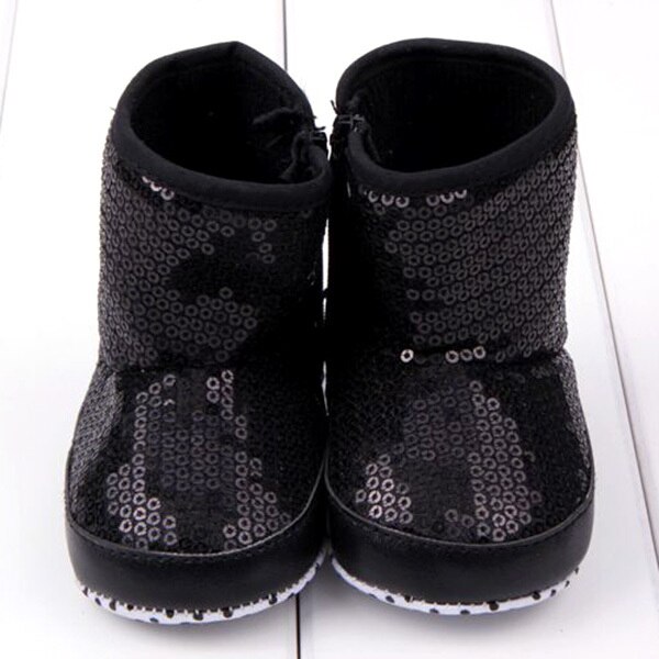 Winter Baby Girls Sequin High Boots Soft Bottom Anti Slip Toddler Shoes: Black / 2