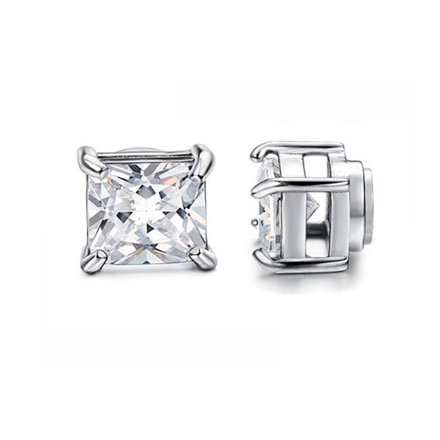 1 Paar/6 Paar magnetische Ohrstecker aus Edelstahl für Männer und Frauen, Creolen zum Anklipsen, CZ, nicht durchdringender Stahl für alle Altersgruppen: Rhodium überzogen