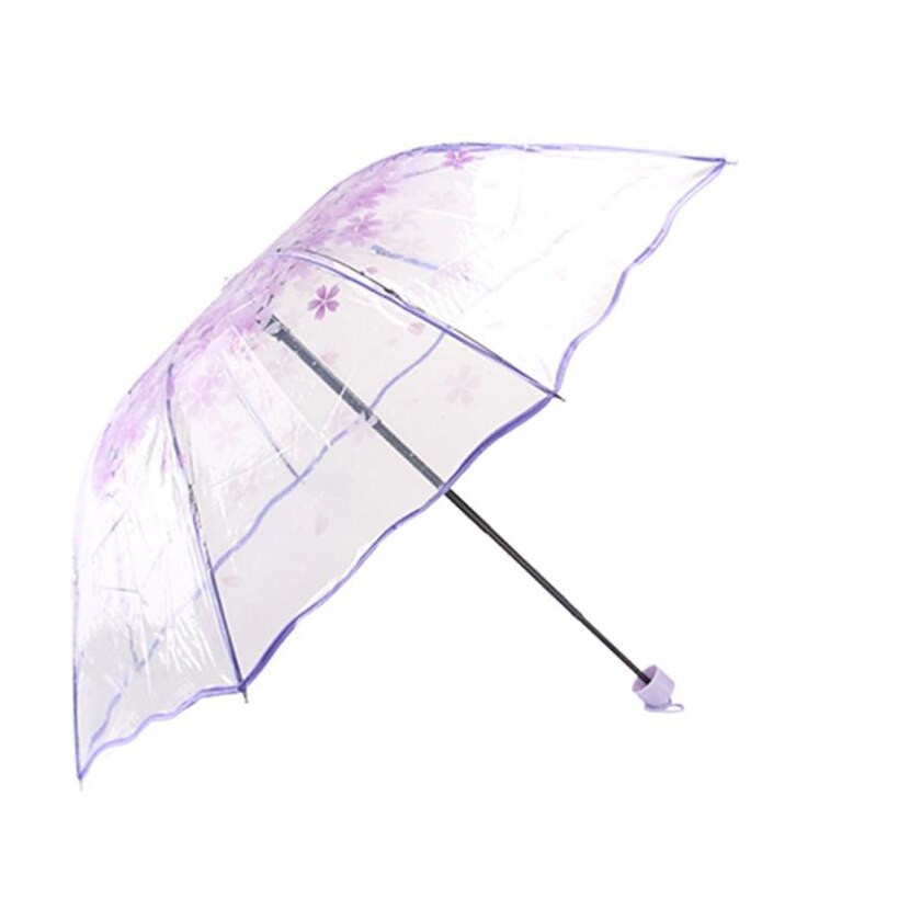 Moda bonito 1 pc Três-Chuva de Sol Guarda-chuva dobrável Transparente Mulheres lady Limpar flor de Cerejeira tipo Cogumelo Sombrinha Guarda-chuva