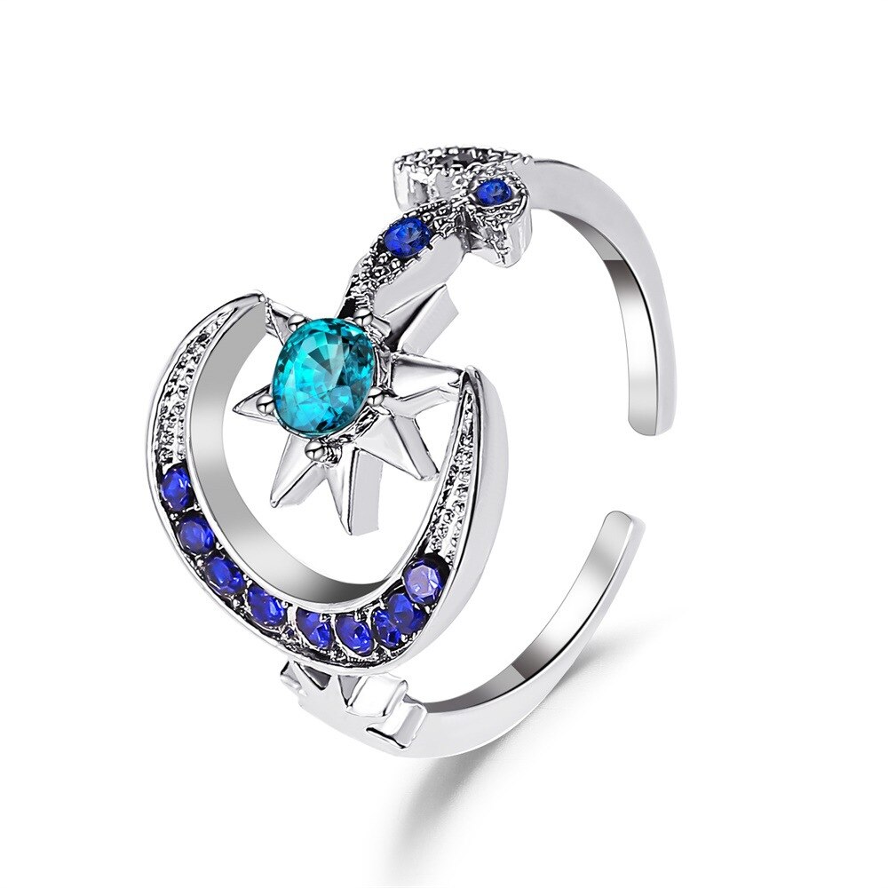 Colorful Moon Star Wedding Rings for Women Adjustable Open Finger Rings Engagement Jewelry Girl: Default Title