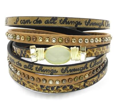 WELLMORE braccialetto di cuoio dovuto avvolgere bracciali magnete fibbia avvolgimento del braccialetto Della Boemia bracciali e braccialetti per le donne B16060: cachi