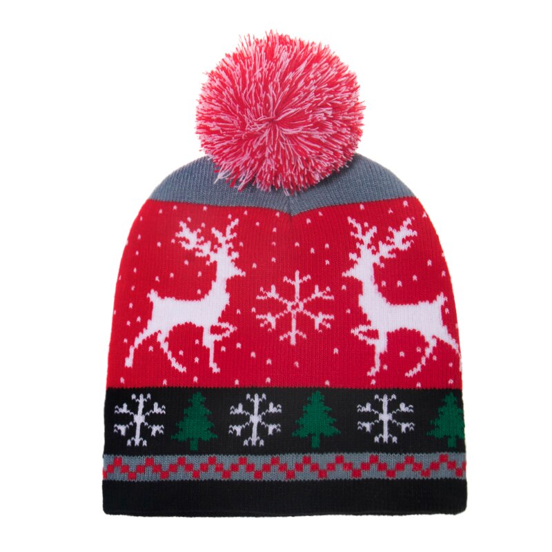 Rævmor vinter sød rød snemand snefnug jul hjorte pompon strikkede beanie hatte kasketter til børn børn dreng piger: C
