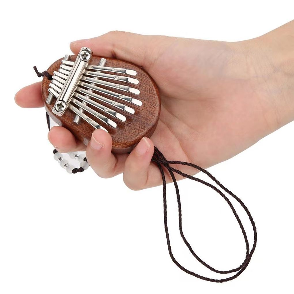 Portable Wooden Kalimba Mini 8 Metal Keys Handheld Piano Necklace Pendant Musical Instrument
