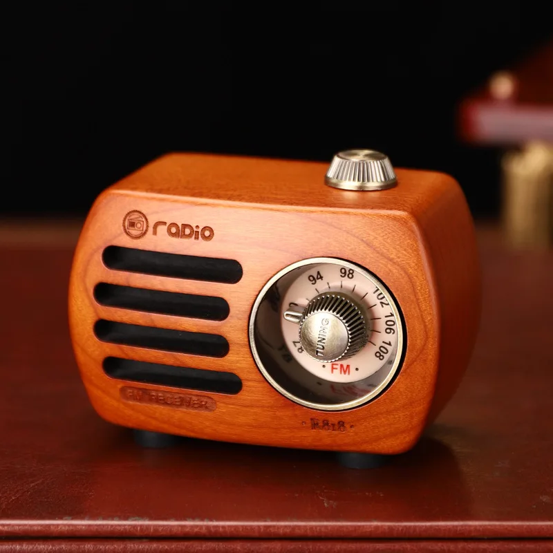 Altoparlante Bluetooth Radio FM ricaricabile portatile in legno di noce o ciliegio opzionale in stile classico retrò vecchio stile: Arancione