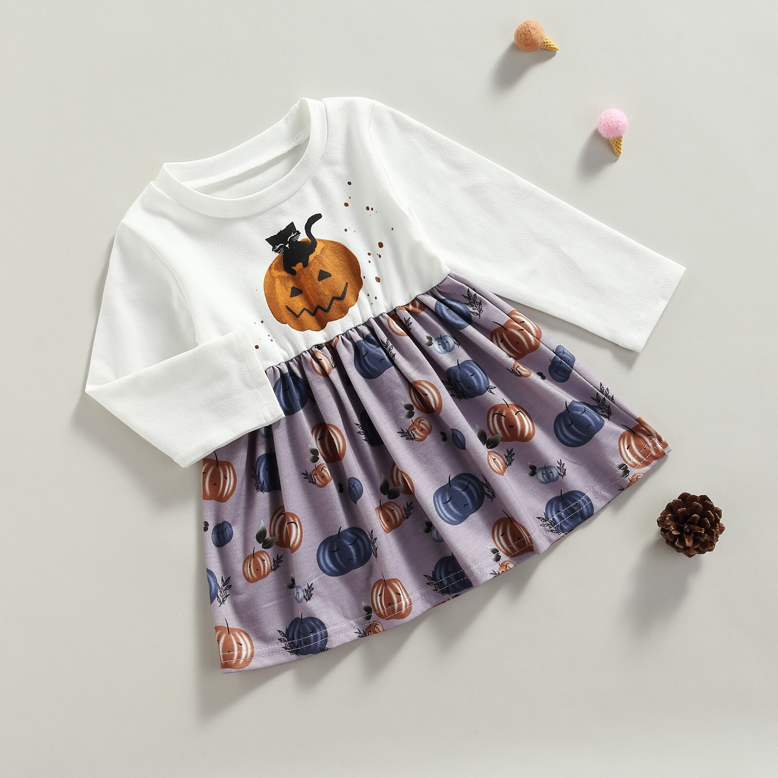 Toddler Baby Girls Princess Dress abito a maniche lunghe con stampa zucca di Halloween per bambini neonati estivi 6 mesi-4 anni vestiti