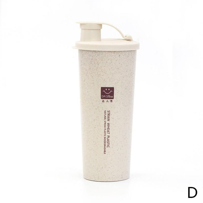 Bærbar hvetehalm vannkopp 470ml dobbeltlags cola kaffe kontor kaffekrus kopper plastkopp drikkekopp: D