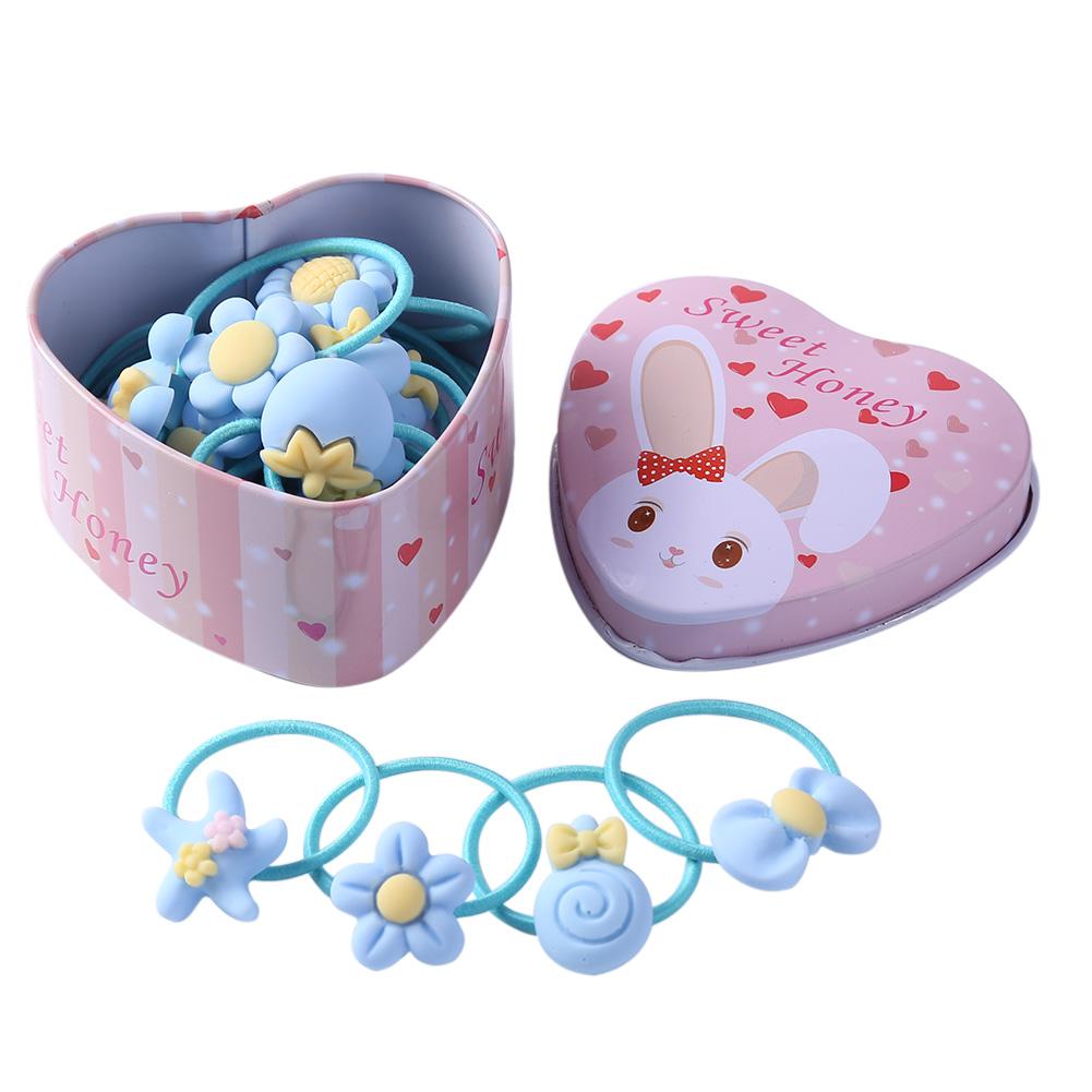 20 pièces/ensemble filles bandes de cheveux bandes de caoutchouc avec boîte mignon dessin animé enfants élastique bandeau infantile chouchous chapeaux enfants bandeau: Sky Blue