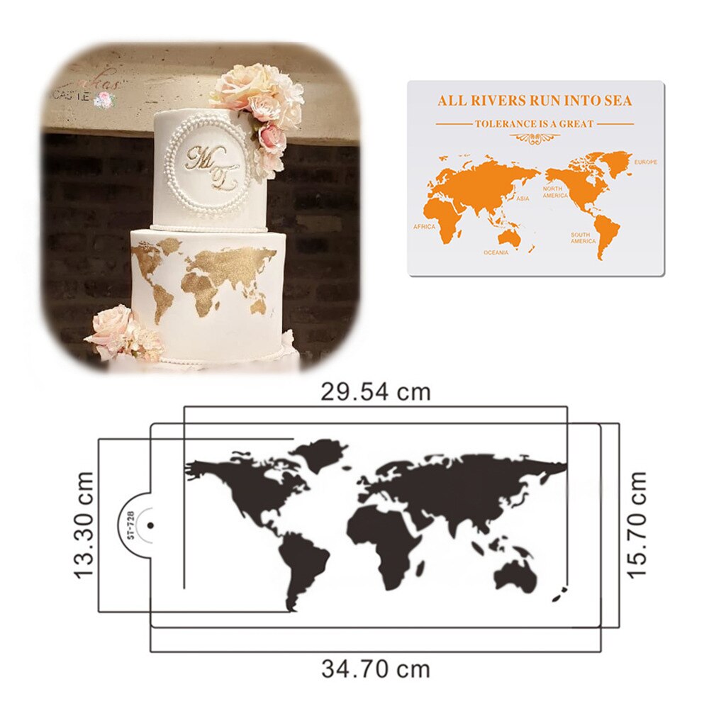 World Map Cake Stencil Plastic Cake Border Stencils DIY Drawing Lace Template Cake Mold Cake Decorating Tool Bakeware