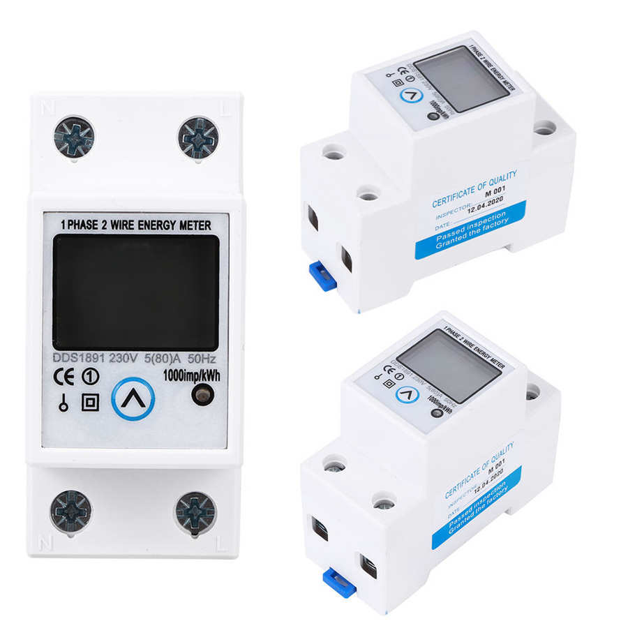 Single Phase Meter Accuracy Large Screen Multifunction Middle Button Reset DDS1891 2P Rail Energy Meter
