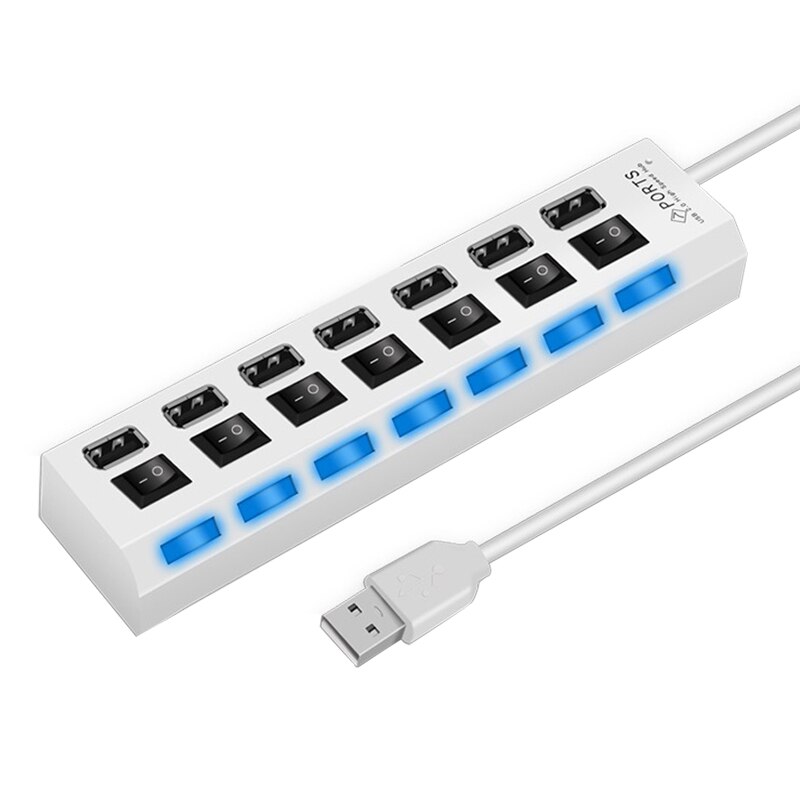 OUSU Hoge Snelheid 5G 4 7 Poorten USB Splitter mini Multi USB Hub 3.0 Schakelaar hab USB Hub met power Adapter Computer PC Accessoires: 7 Ports USB2.0 white
