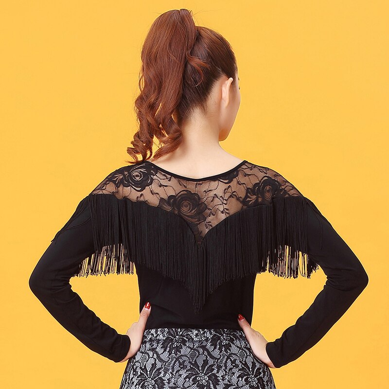 Black Ballroom latin Dance Top Flamenco Blouse Standard Modern Dancer Costume Performance Outfits Waltz Dancewear