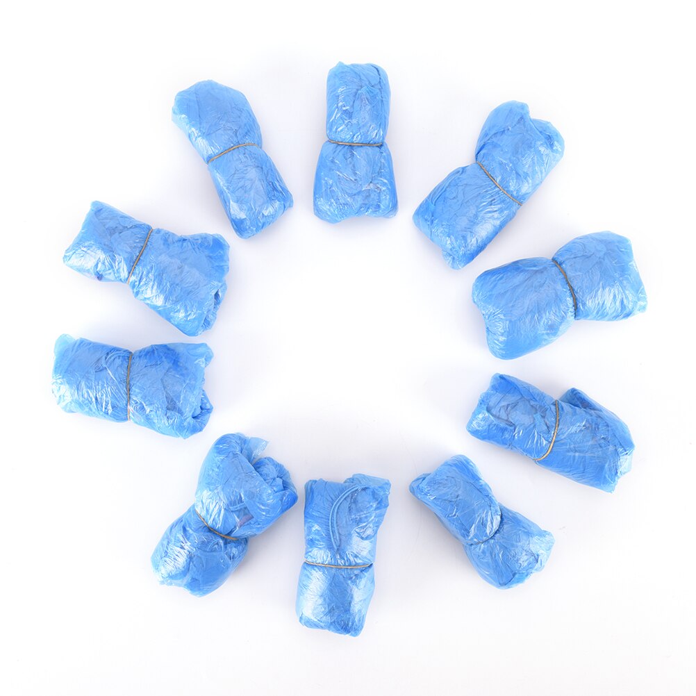 5/100 par impermeável tampas de sapato de plástico descartável dia chuvoso tapete piso protetor de limpeza grossa sapato capa azul overshoes