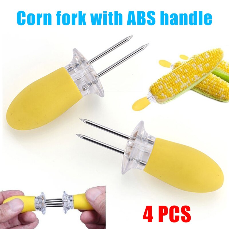 4Pcs Rvs Maïskolven Spiesjes Sweetcorn Houder Grip Bbq Prong Met Abs Handvat Knuffel-aanbiedingen: Default Title