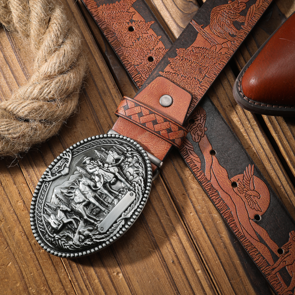 ¡Vintage se une a la ! Cinturón con hebilla de aleación de PU, adecuado para hombres y mujeres, para crear un estilo occidental personalizado: Negro