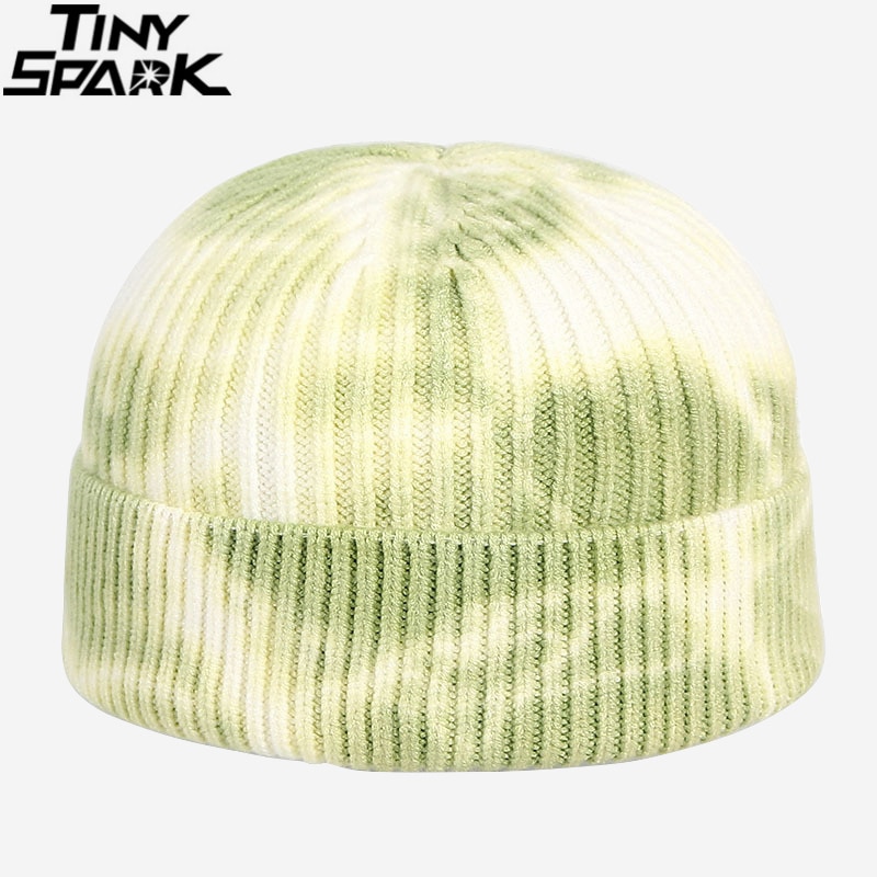 Men Hip Hop Tie Dye Knitted Hats Harajuku Streetwear Skullies Beanies Hats Autumn Winter Soft Cotton Warm Caps Japanese Style