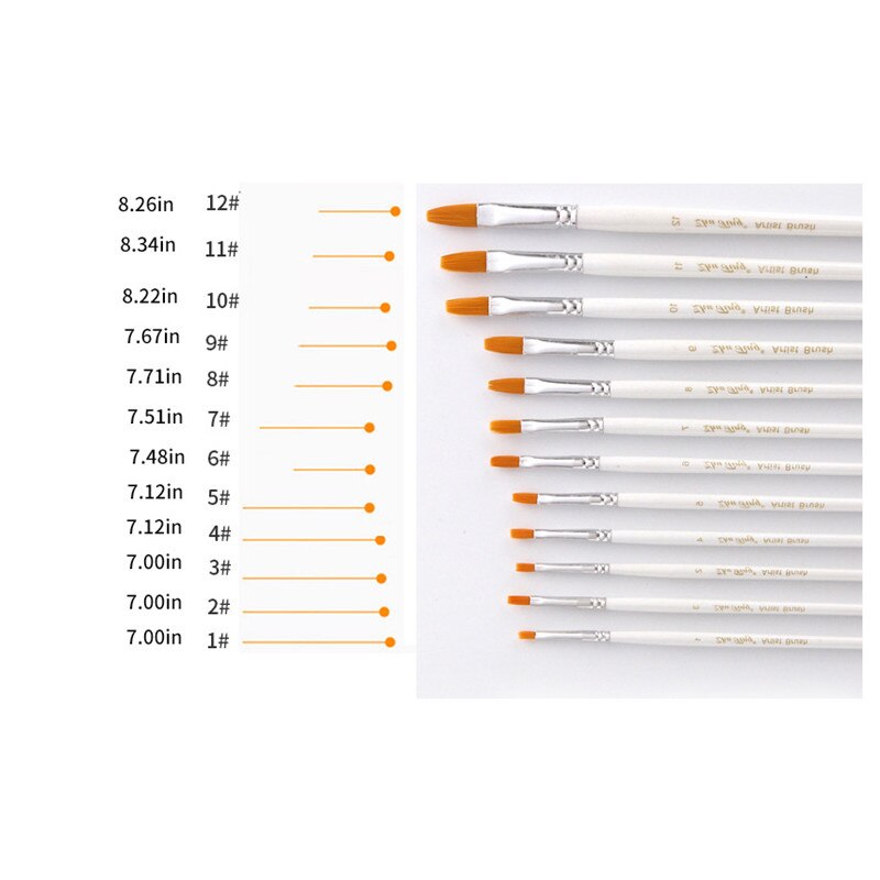 12 stk kunstner pensler sett gouache maling pensler forskjellig form rund spiss nylon hår male pensel sett: Default Title