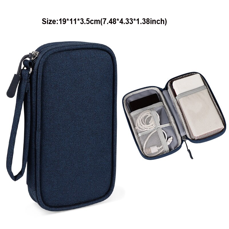 Reizen Closet Organizer Case Voor Hoofdtelefoon Opslag Power Bank Tas Digitale Draagbare Rits Accessoires Charger Data Kabels Pouch: Navy