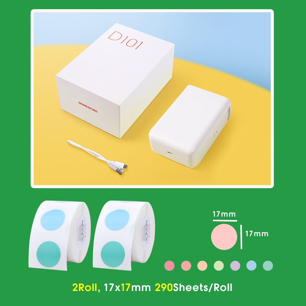NIIMBOT D101 Portable Wireless Label Maker Machine Mini Pocket Thermal Label Printer 10-25mm Label Width for Retail Store Home: D101 add 2Roll E