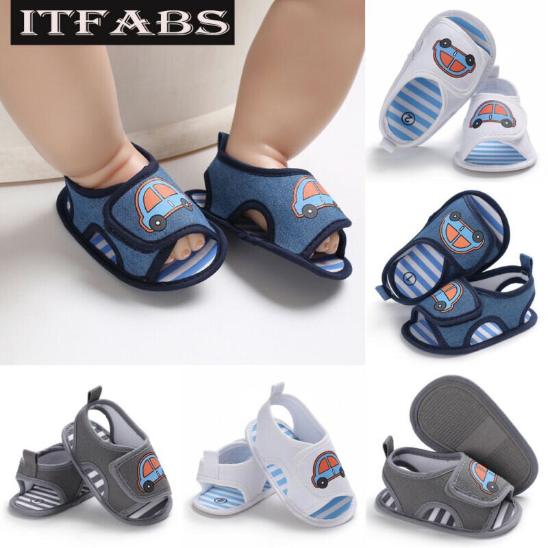 Nyfødt baby dreng pige blød sål marineblå krybbe sko toddler sommer sandal størrelse 0-18m